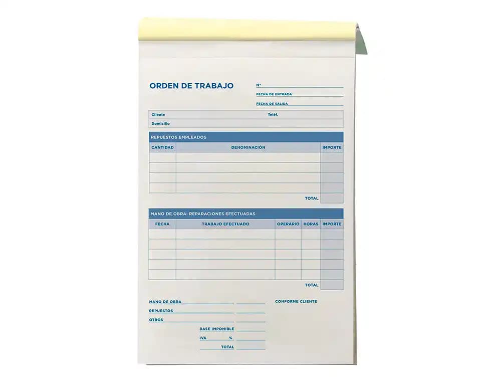 Talonario liderpapel orden de trabajo cuarto original y copia t255