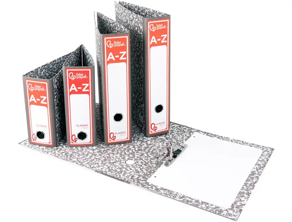 Archivador de palanca liderpapel cuarto apaisado classic red sin rado lomo 80mm gris compresor metalico