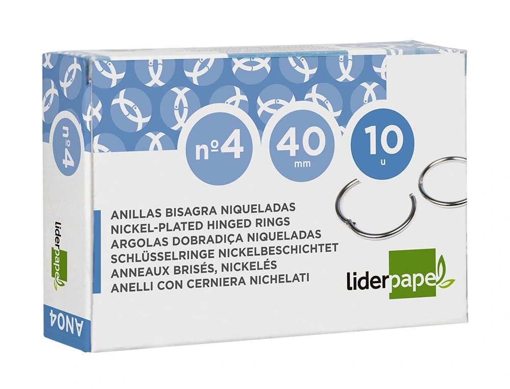 Anilla bisagra liderpapel niquelada n.4 diametro 40 mm caja de 10 unidades