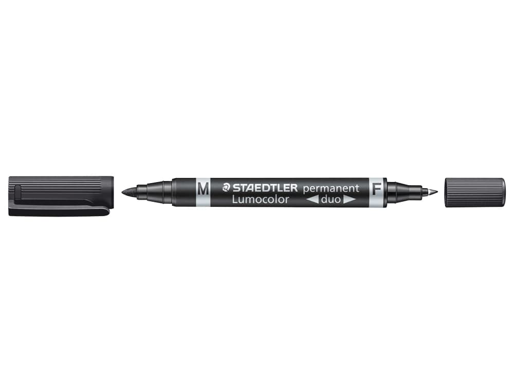 Rotulador permanente Staedtler Lumocolor Duo 348 con punta fina de 0,6 mm y gruesa de 1,5 mm – Negro