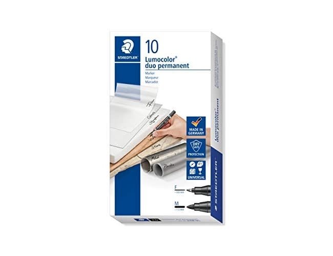 Rotulador permanente Staedtler Lumocolor Duo 348 con punta fina de 0,6 mm y gruesa de 1,5 mm – Negro