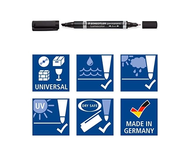 Rotulador permanente Staedtler Lumocolor Duo 348 con punta fina de 0,6 mm y gruesa de 1,5 mm – Negro