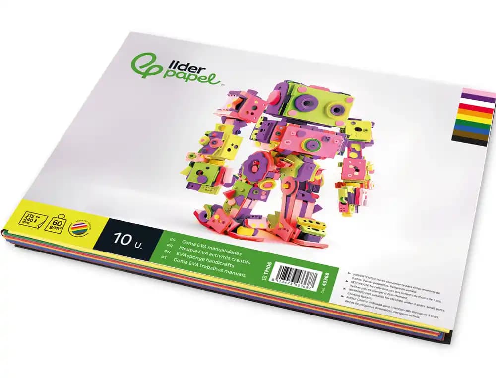 Bloc trabajos manuales liderpapel goma eva 240x315mm 10 hojas colores surtidos