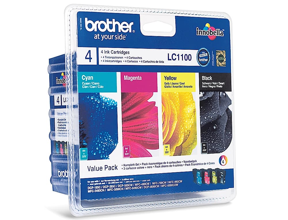 Ink-jet brother lc-1100valbp /m/y/c pack 4 colores 450 pagbk 325 pag m/y/c