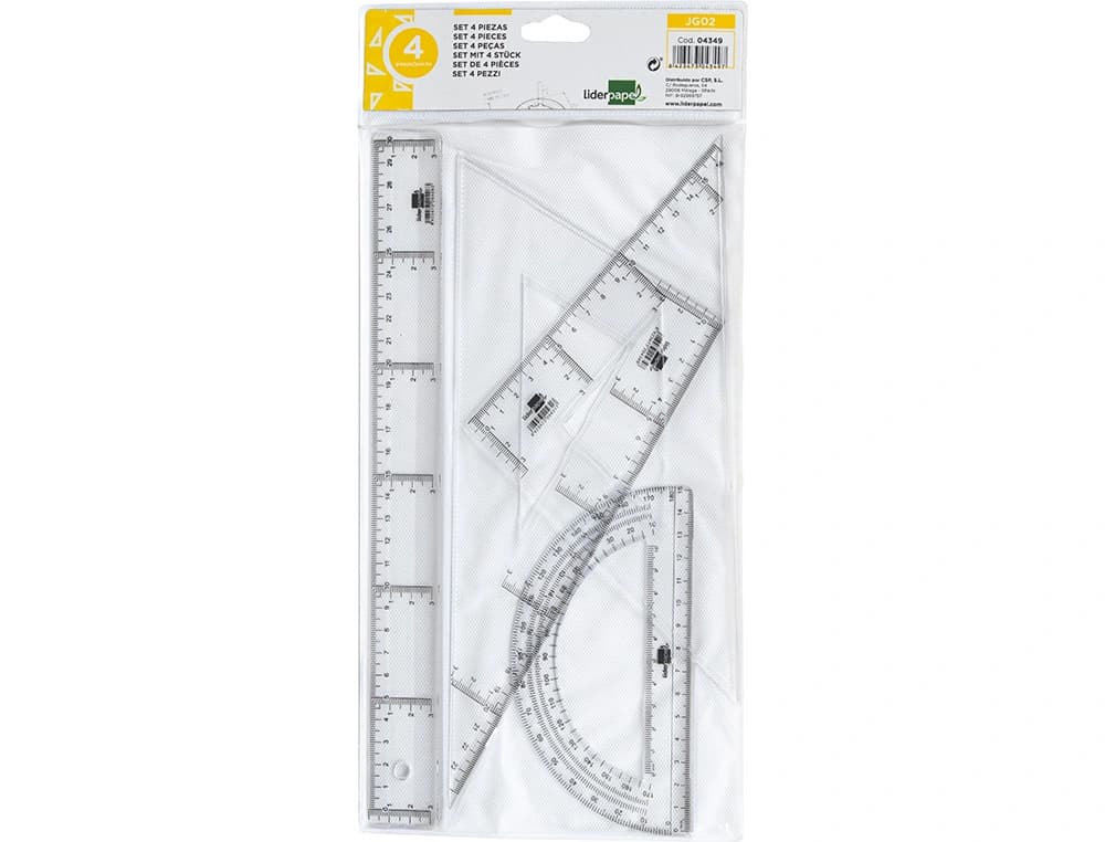 Juego escuadra y cartabon 25cm regla 30cm y semicirculo 15cm liderpapel en petaca incolora