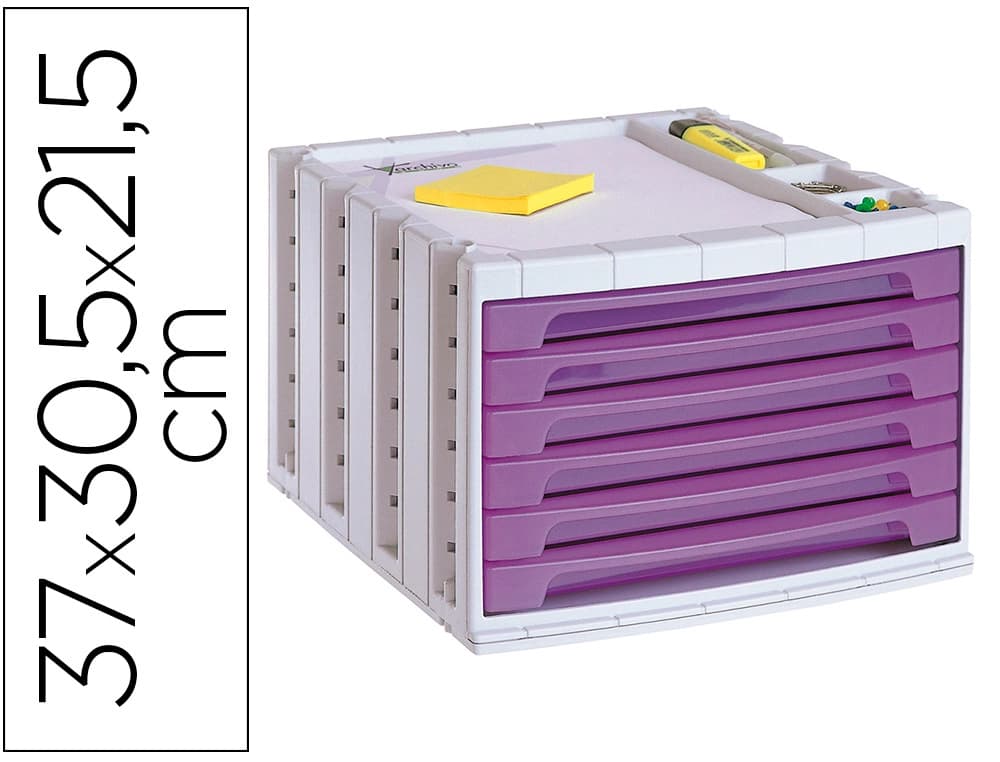 Archivo 2000 Fichero cajones de sobremesa archivo 2000 305x370x215 mm bandeja organizadora superior 6 cajones violeta translucido