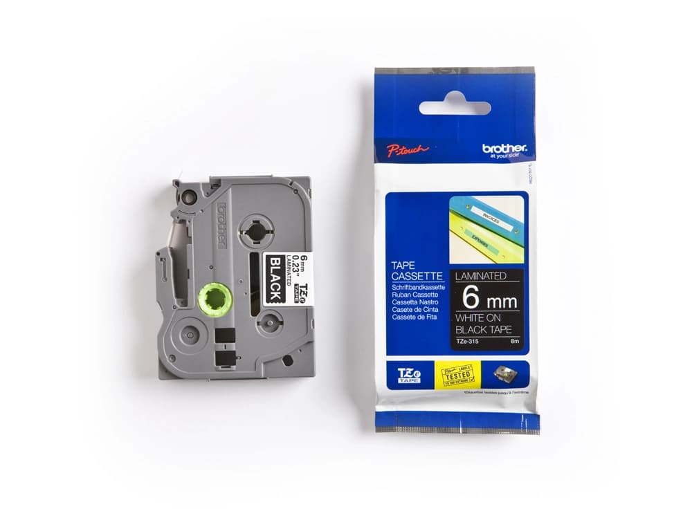 Cinta brother tze315 negro-blanco 6mm longitud 8 m