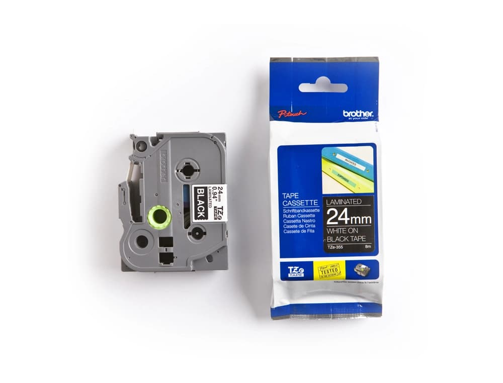 Cinta brother tze-355 negro-blanco 24mm longitud 8 m