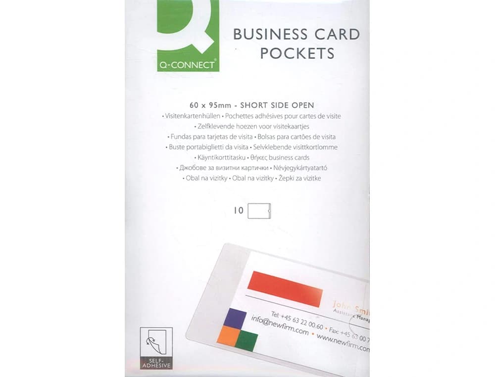 Funda autoadhesiva q-connect para tarjetas de visita 60x95mm pack de 10 unidades
