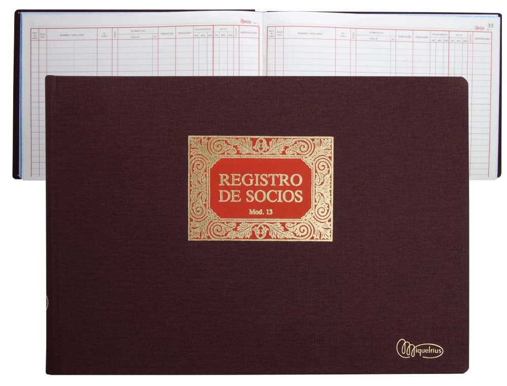 Libro miquelrius n.13 folio apaisado 100 hojas registro de socios