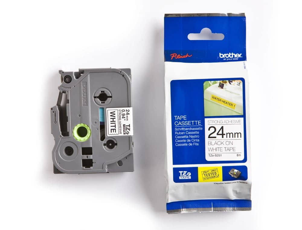 Cinta brother tzes251 blanco-negro 24mm longitud 8 m superadhesiva