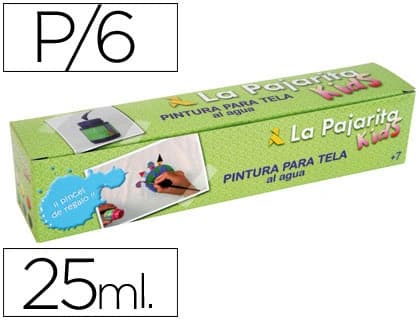 La pajarita Pintura para tela la pajarita kids 25 ml caja de 6 unidades colores surtidos + pincel