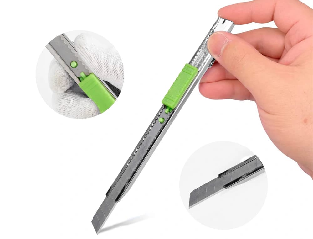 Cuter q-connect metalico estrecho cuchilla 9 mm con clip blister 1 unidad