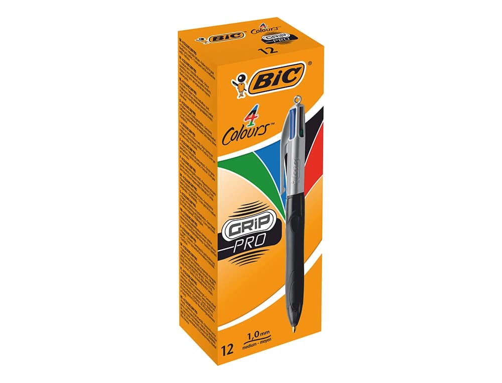 Boligrafo bic cuatro colores con grip colore negro punta 1,3 mm