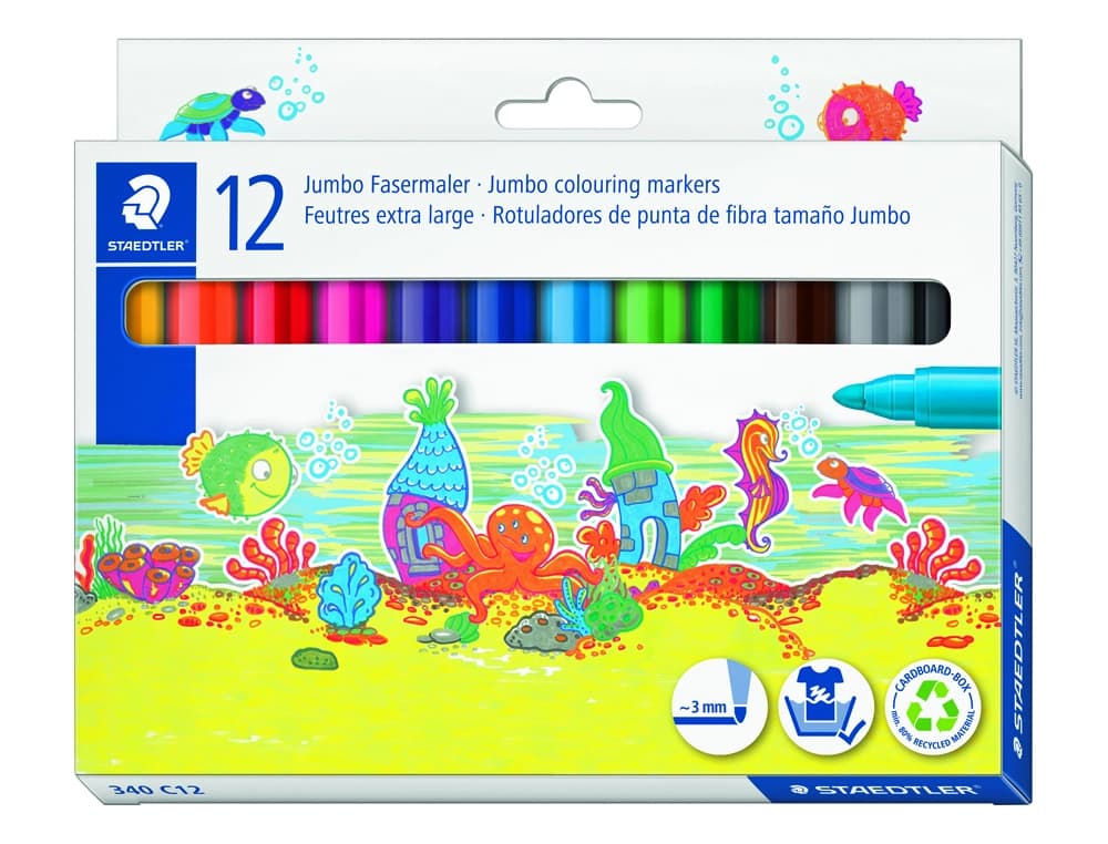 Rotulador staedtler color jumbo trazo 3 mm estuche de 12 unidades colores surtidos