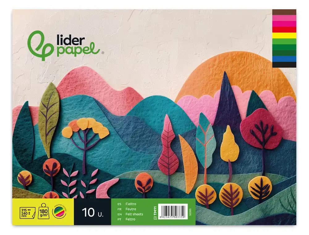 Bloc trabajos manuales liderpapel fieltro 240x315mm 10 hojas colores surtidos