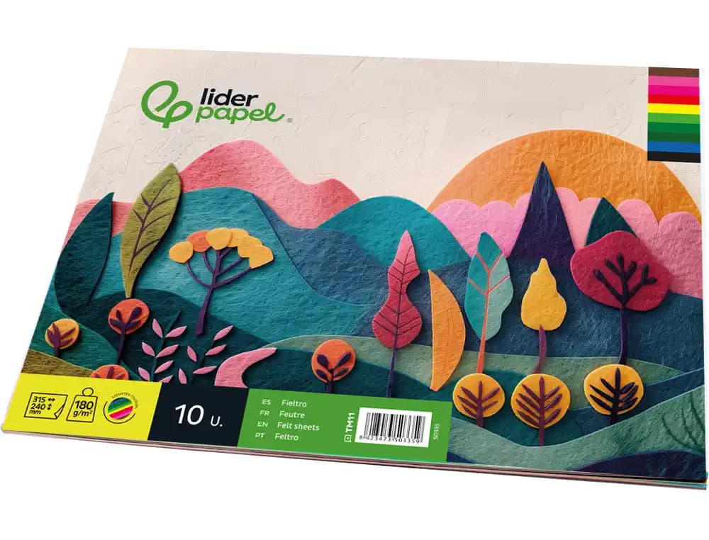 Bloc trabajos manuales liderpapel fieltro 240x315mm 10 hojas colores surtidos