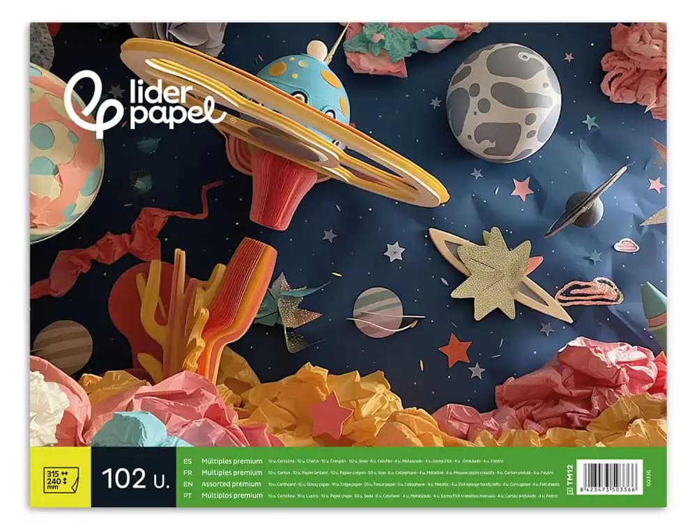 Bloc trabajos manuales liderpapel multiple premium 240x315mm 102 hojas colores surtidos