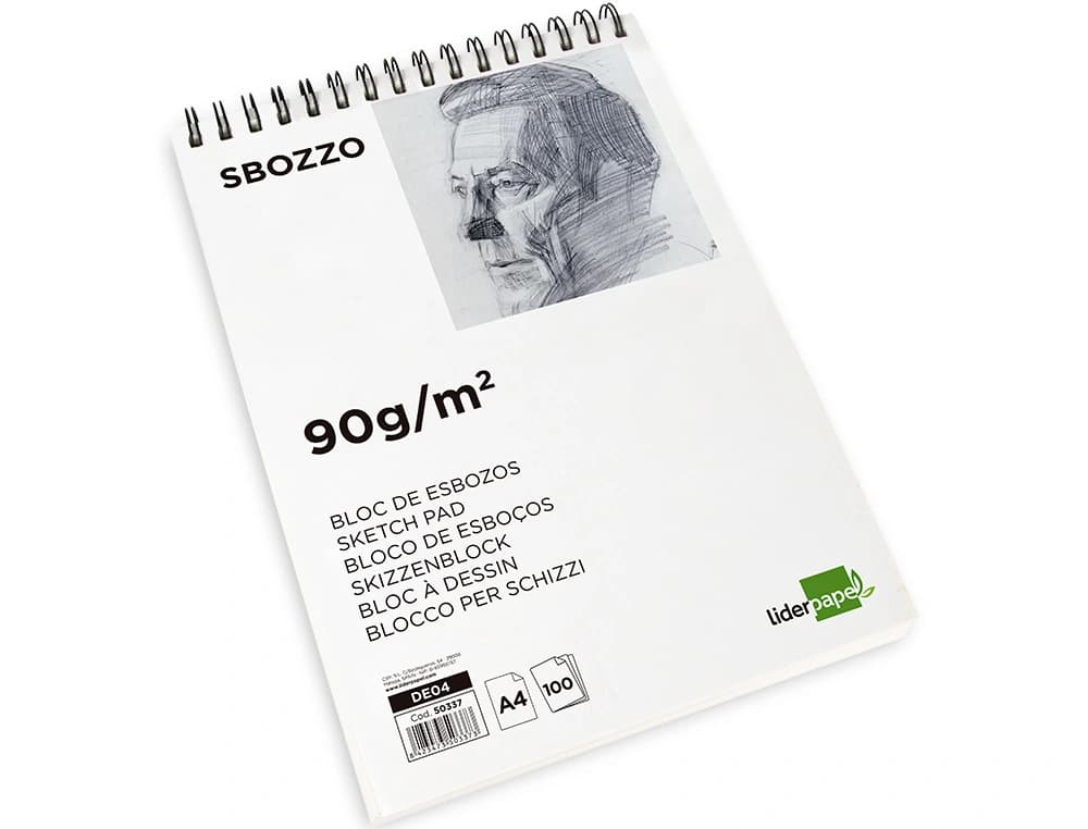Bloc dibujo liderpapel esbozos espiral din a4 210x297mm 100 hojas 90gr/m2 sin recuadro
