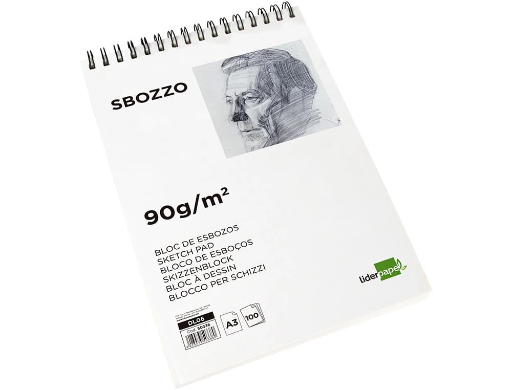 Bloc dibujo liderpapel esbozos espiral a3 297x420mm 100 hojas 90gr/m2 sin recuadro