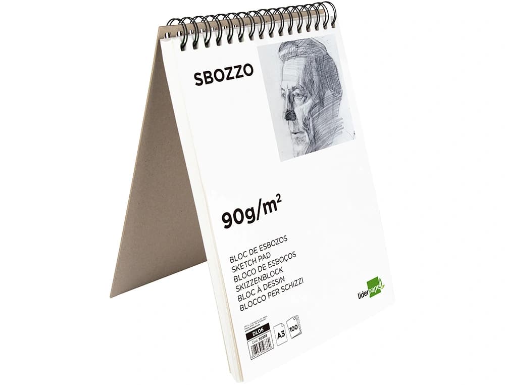 Bloc dibujo liderpapel esbozos espiral a3 297x420mm 100 hojas 90gr/m2 sin recuadro