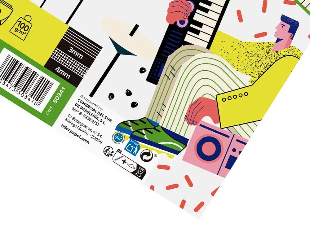 Bloc musica liderpapel combi pentagrama 3mm mas cuadricula de 4mm para anotaciones cuarto20 hojas 100g/m2