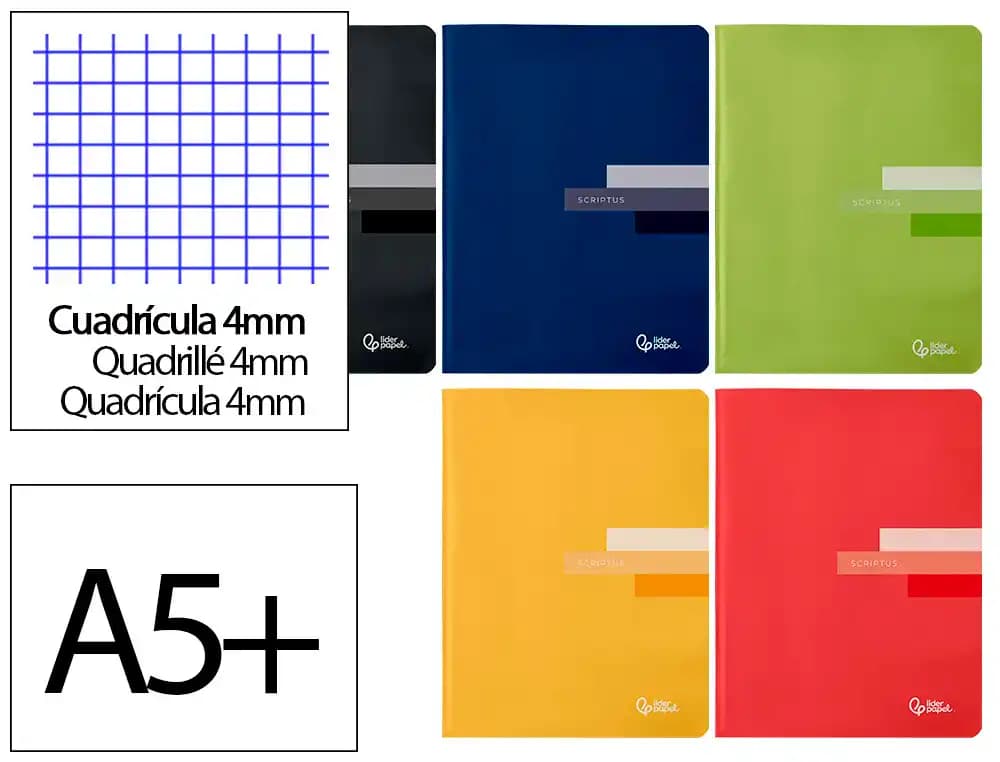 Libreta liderpapel scriptus a5 plus 48 hojas 90gr cuadro 4mm con margen