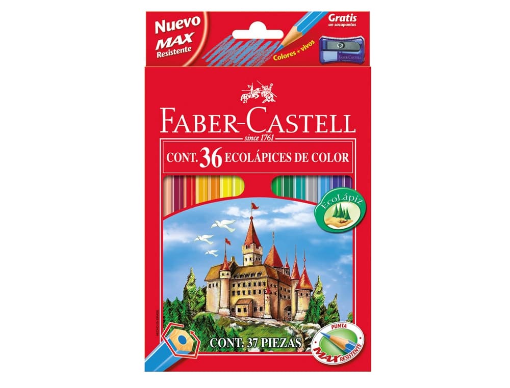 Lapices de colores faber castell hexagonal madera reforestada caja de 36 unidades colores surtidos