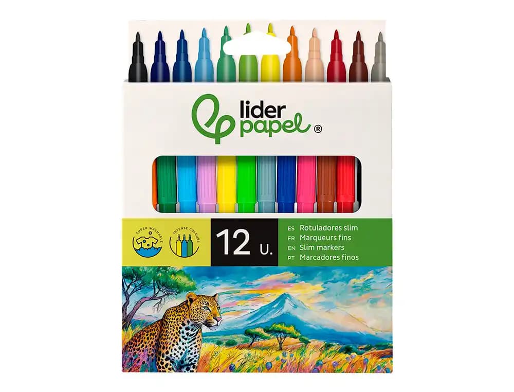 Rotulador liderpapel slim caja de 12 unidades colores surtidos