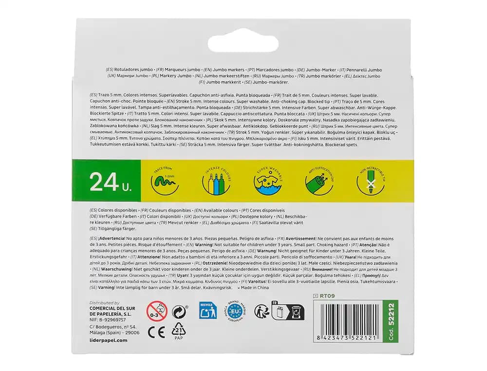 Rotulador liderpapel jumbo caja de 24 unidades colores surtidos