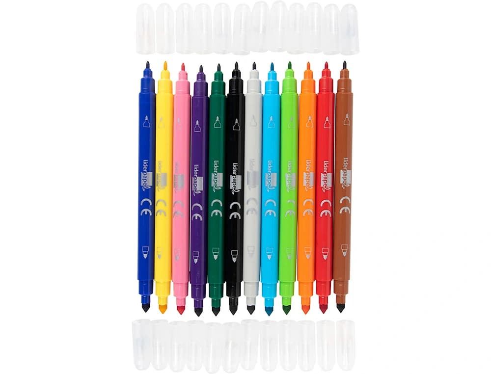 Rotulador liderpapel duo doble punta fina y gruesa caja de 12 unidades colores surtidos