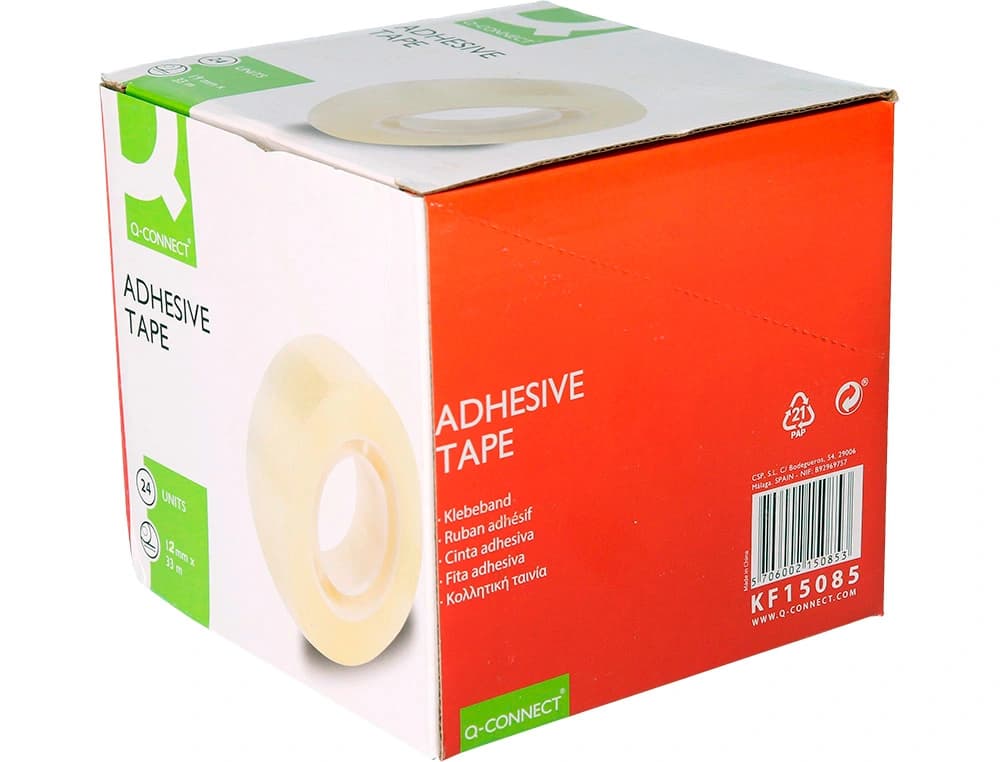 Cinta adhesiva q-connect transparente 33 m x 12 mm encelofanada