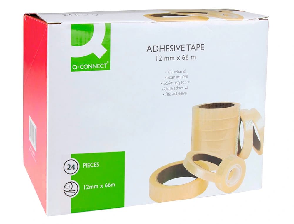 Cinta adhesiva q-connect transparente 66 mt x 12 mm encelofanada