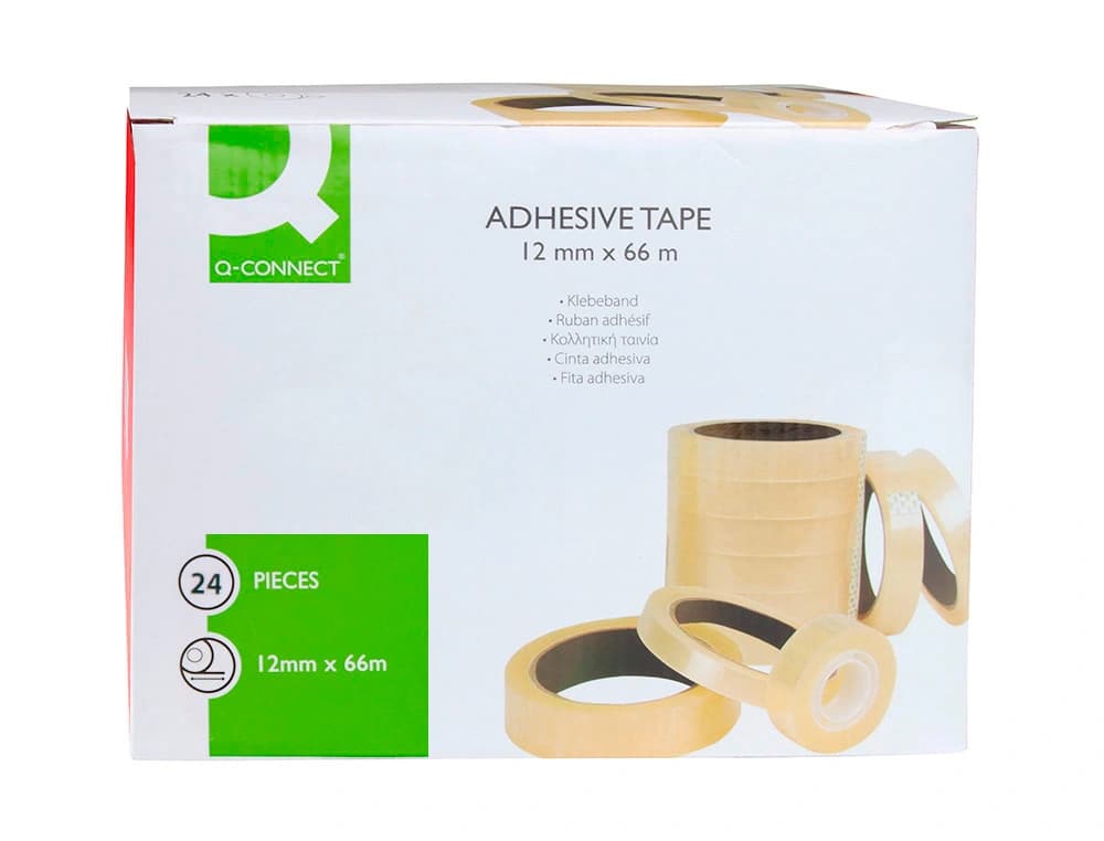 Cinta adhesiva q-connect transparente 66 mt x 12 mm encelofanada