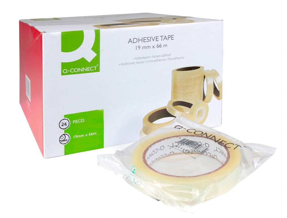 Cinta adhesiva q-connect transparente 66 mt x 19 mm encelofanada