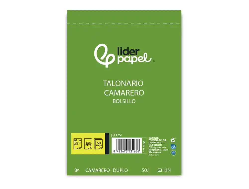 Talonario liderpapel camarero bolsillo original y copia t251 zig zag