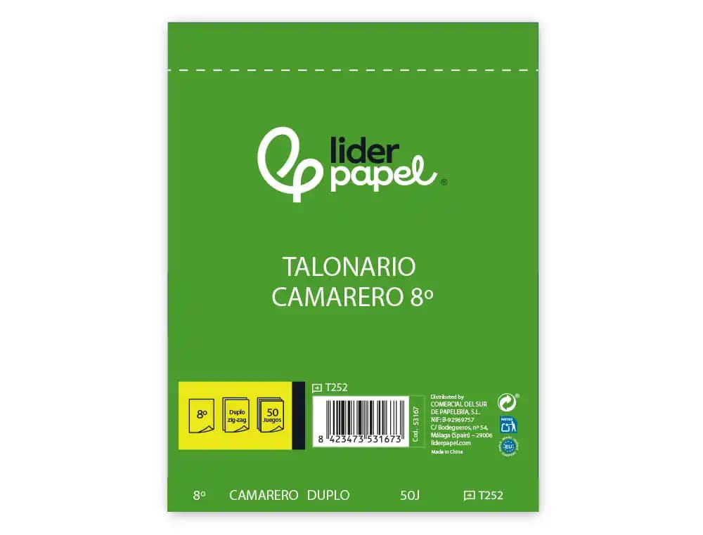 Talonario liderpapel camarero octavo original y copia t252 zig zag