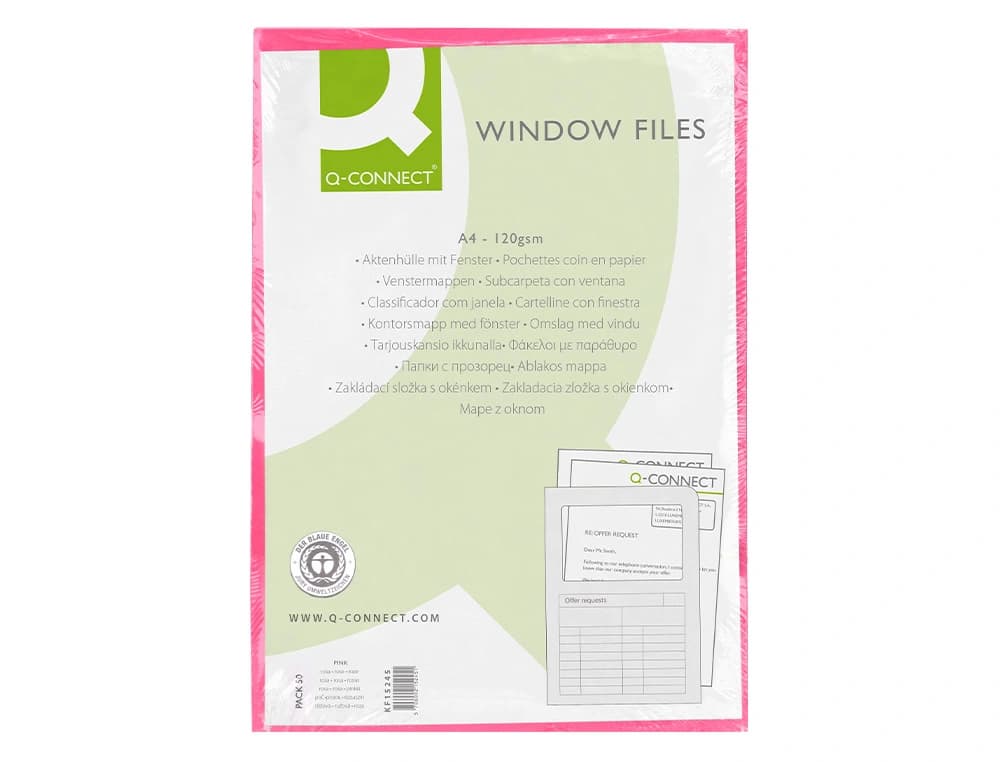 Subcarpeta Q-Connect de cartulina de 120 g con ventana transparente en la tapa, DIN A4 – Rosa