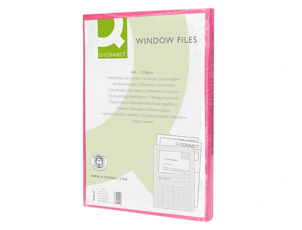 Subcarpeta Q-Connect de cartulina de 120 g con ventana transparente en la tapa, DIN A4 – Rosa