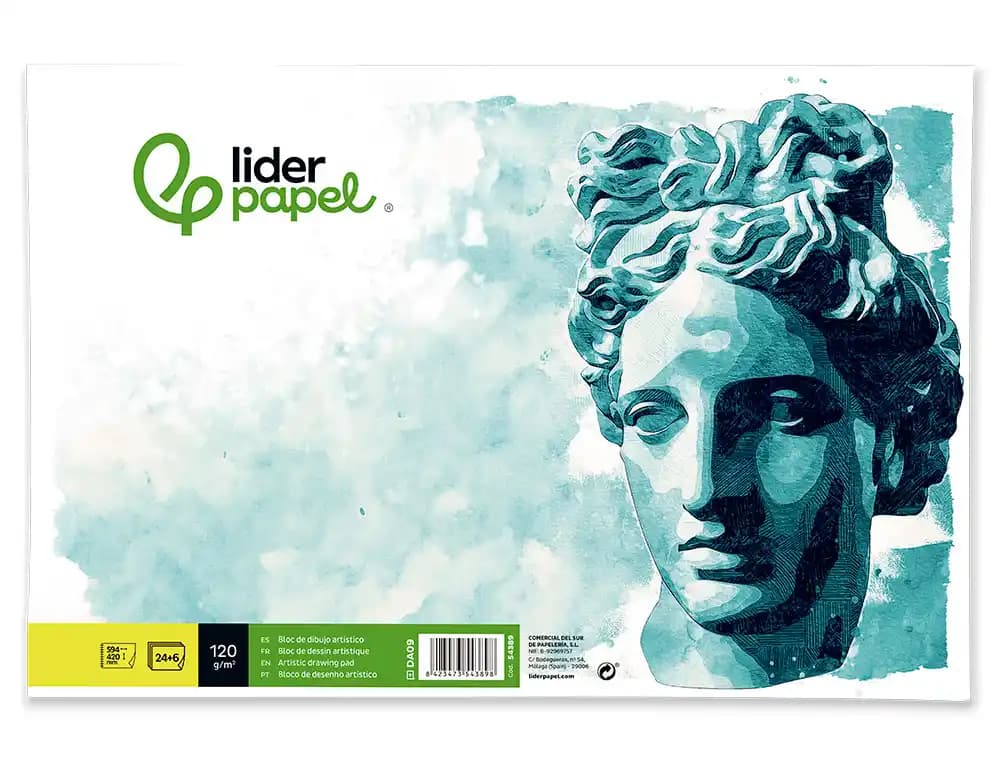 Bloc dibujo liderpapel artistico encolado 594x420mm 24+6 hojas 120g/m2 sin recuadro