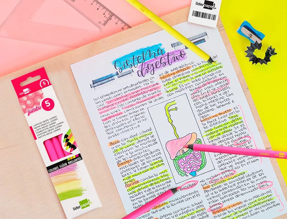 Lapices fluorescente liderpapel jumbo neon