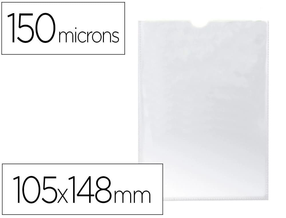 Q-connect Funda portadocumento q-connect din a6 150 micras pvc transparente con uñero 105x148 mm