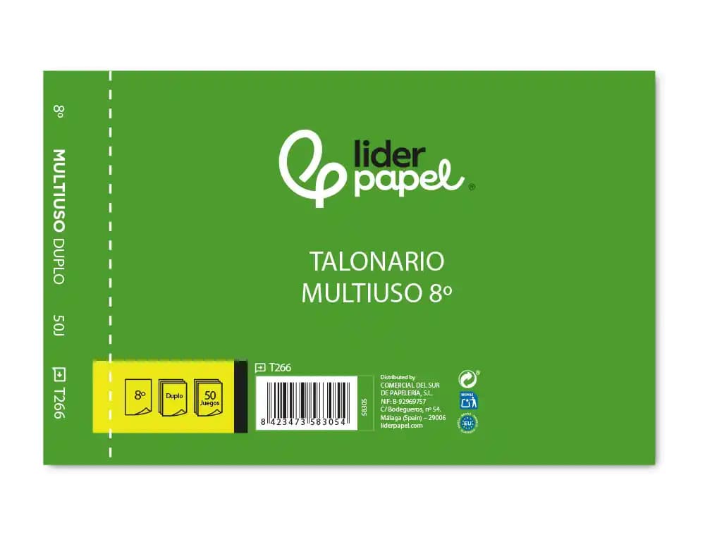 Talonario liderpapel multiusos octavo duplicado apaisado
