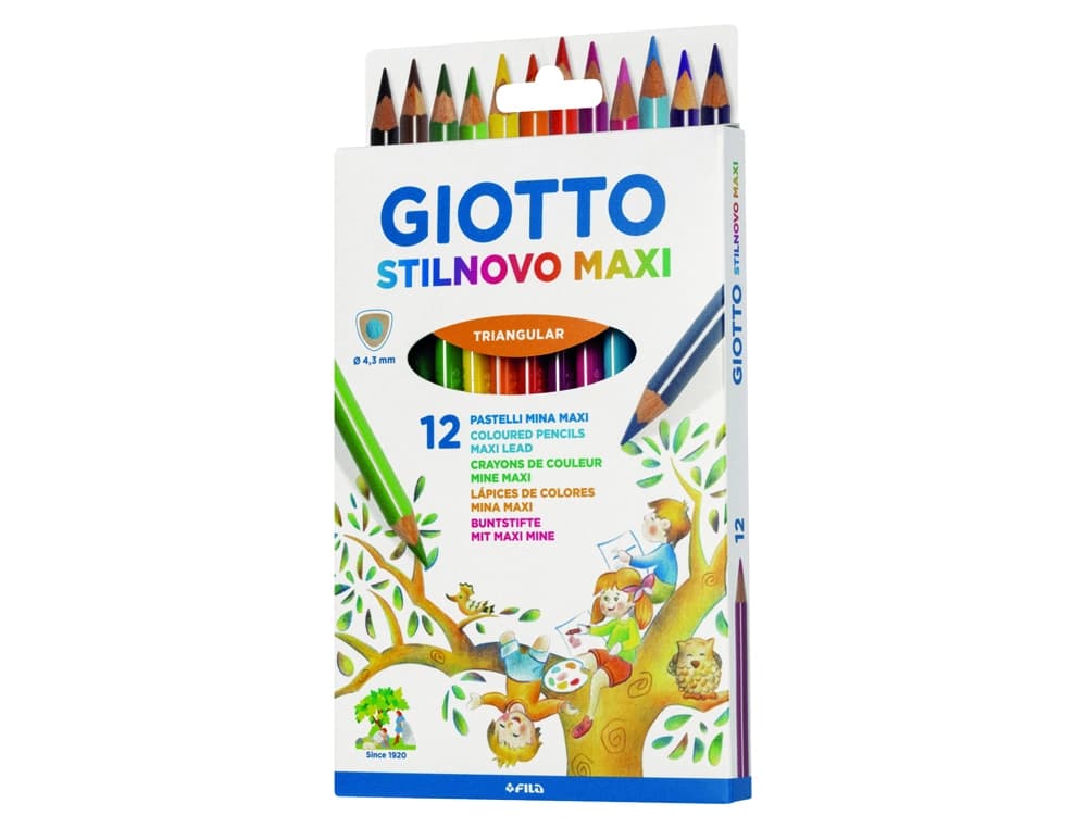 Lapices de colores giotto stilnovo maxi caja de 12 unidades colores surtidos mina 4,3 mm