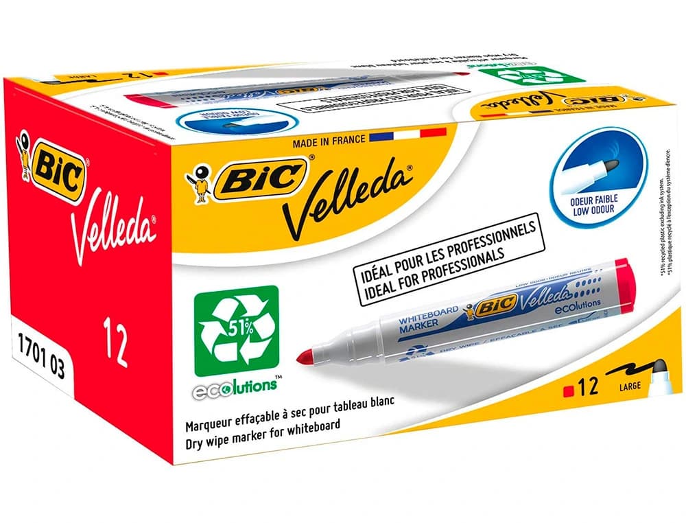 Rotulador de pizarra BIC Velleda de punta cónica y tinta a base de alcohol – Rojo