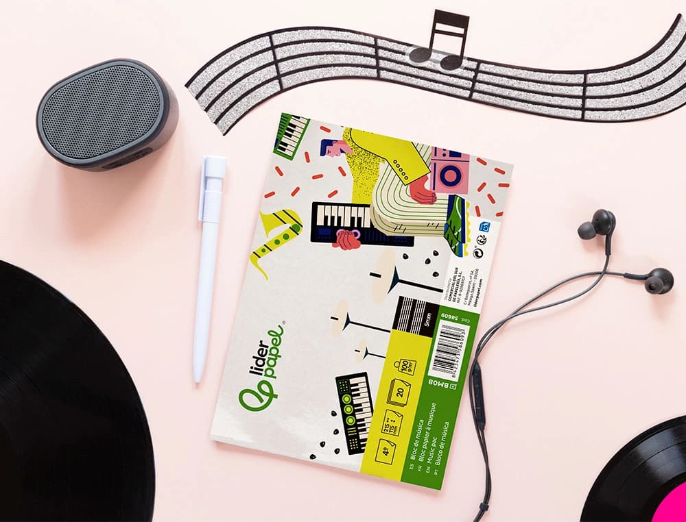 Bloc musica liderpapel pentagrama 5mm cuarto 20 hojas 100g/m2 grapado