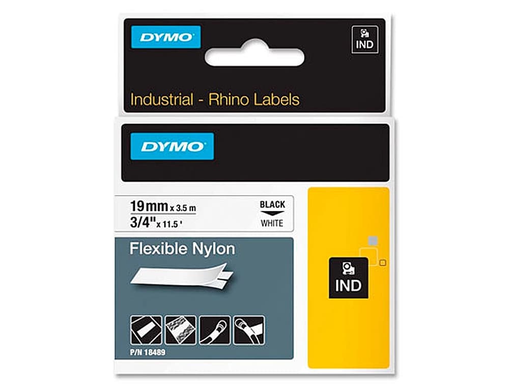Cinta dymo rhino nylon flexible blanco -negro 19mmx 3,5 m tape label