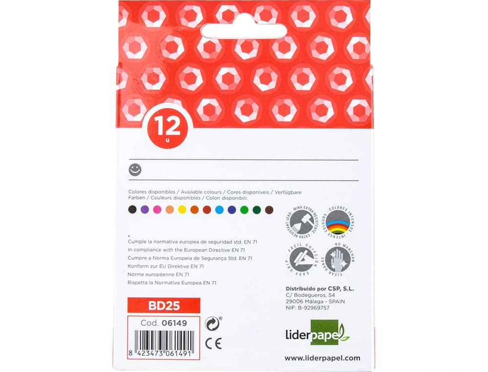 Lapices cera liderpapel caja de 12 unidades colores surtidos