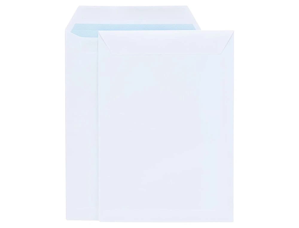 Sobre liderpapel bolsa blanco 310x410 mm solapa tira de silicona papel offset 100 gr caja de 250 unidades