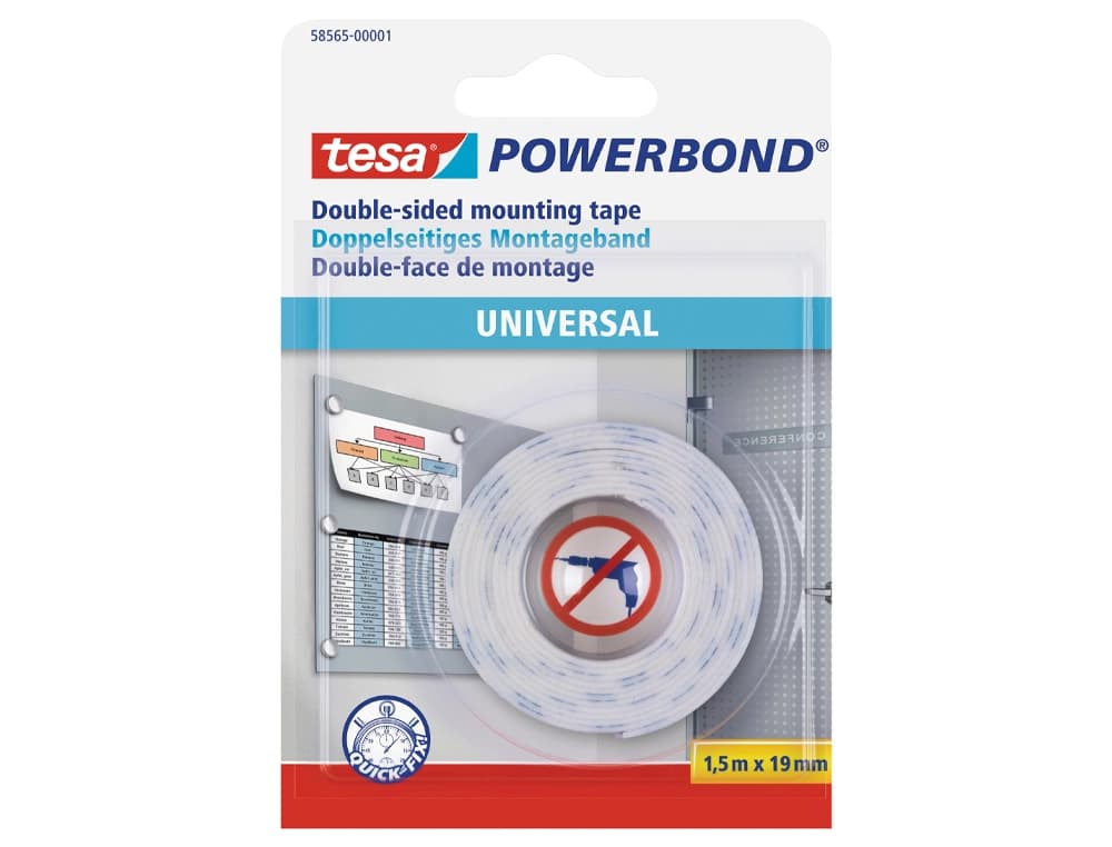 Cinta adhesiva tesa doble cara powerbond universal uso interior 1,5 m x 19 mm